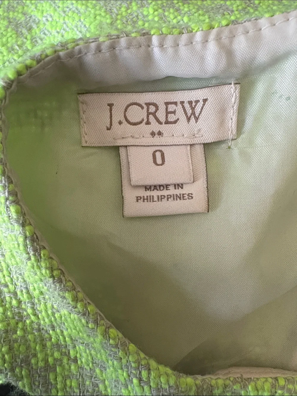 J Crew Razorback Tweed Dress Neon Green Size 0